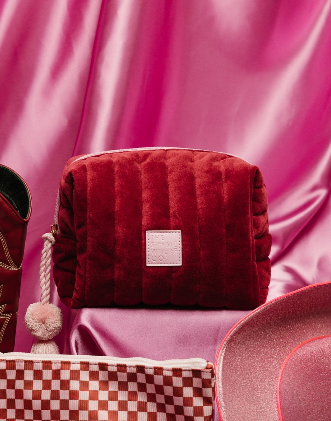 Burgundy Velvet Cosmetic Case