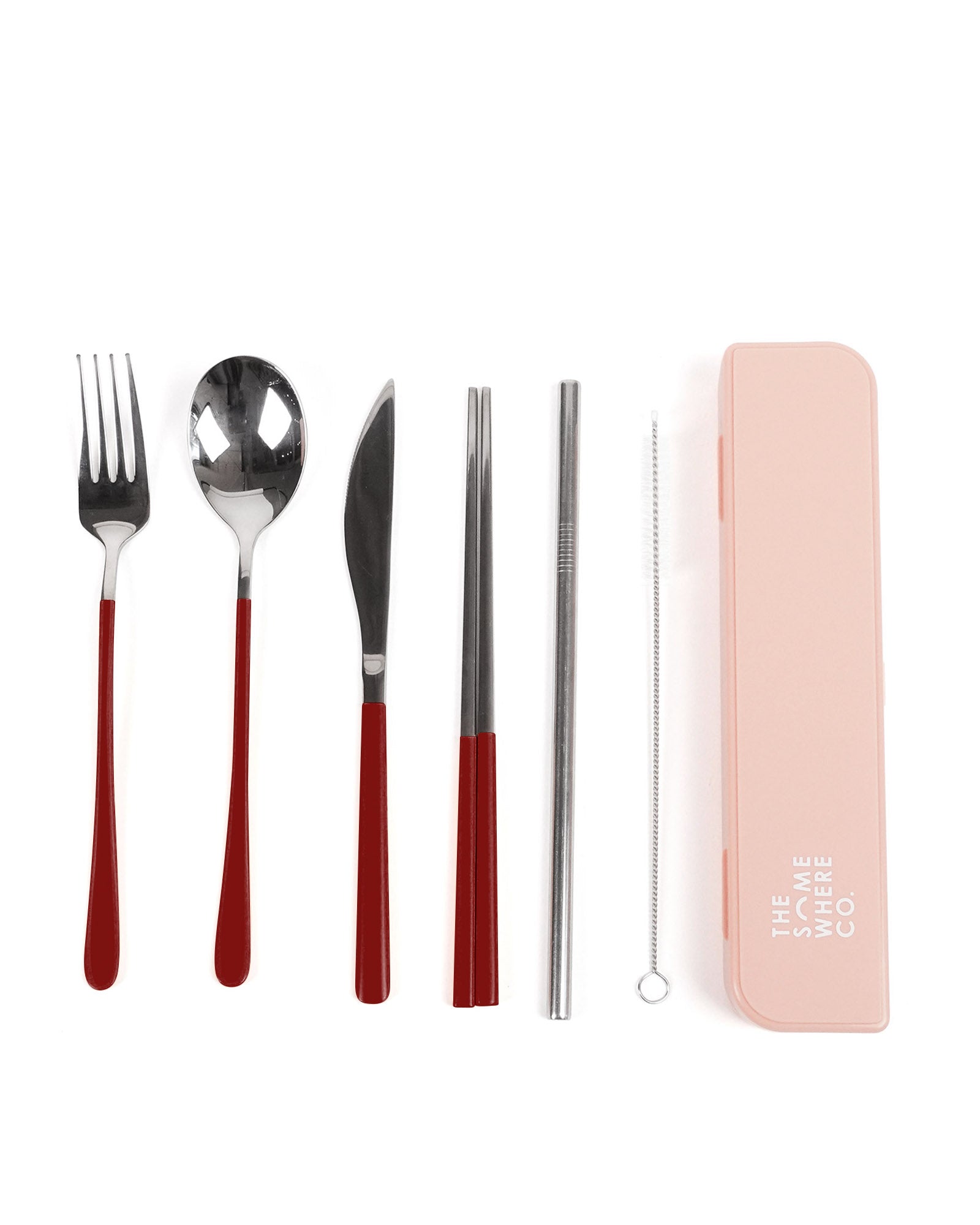 Cutlery Kit - Silver with Burgundy Handle