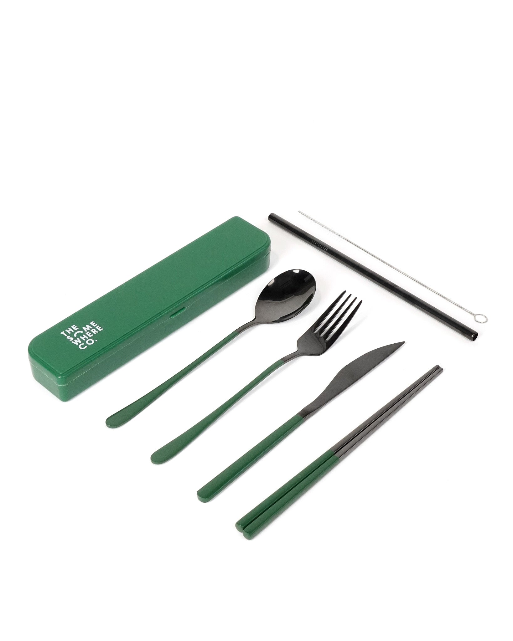 Cutlery Kit - Black with Forest Green Handle