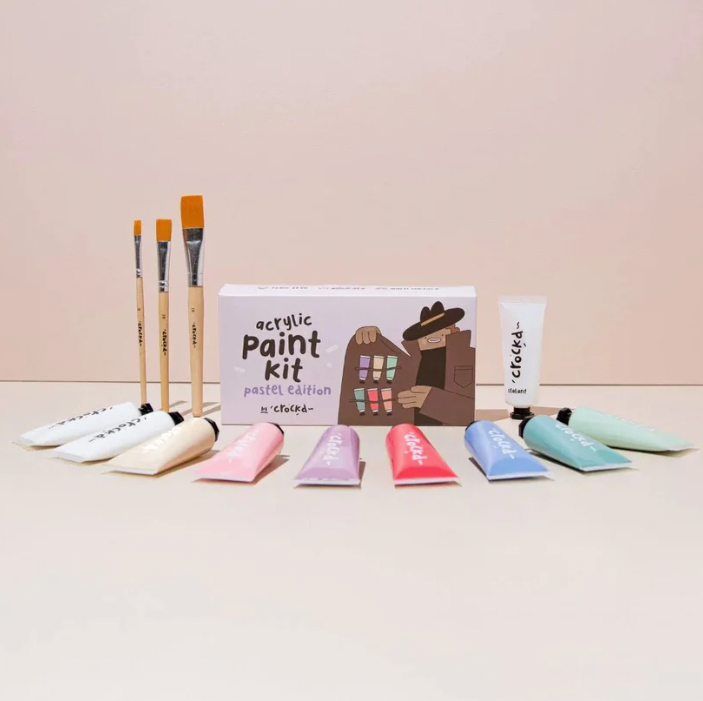 Pastel Paints Set, Sealant & Brushes (12 Pack)