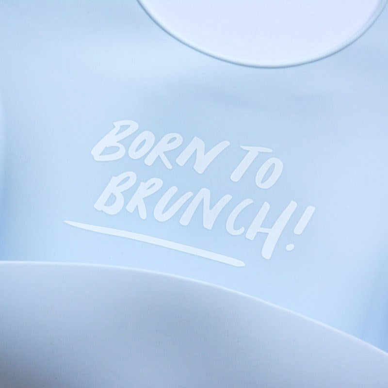 Silicone Baby Bib - Born to Brunch (Duck Egg)