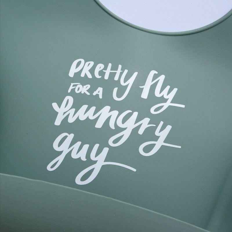 Silicone Baby Bib - Pretty Fly (Moss)