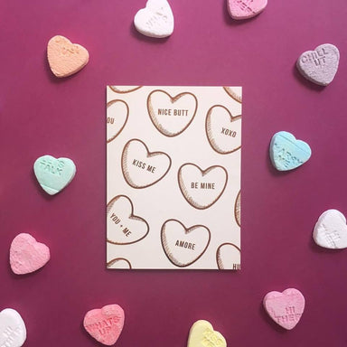 Conversation Hearts Greeting Card | Blushing Confetti